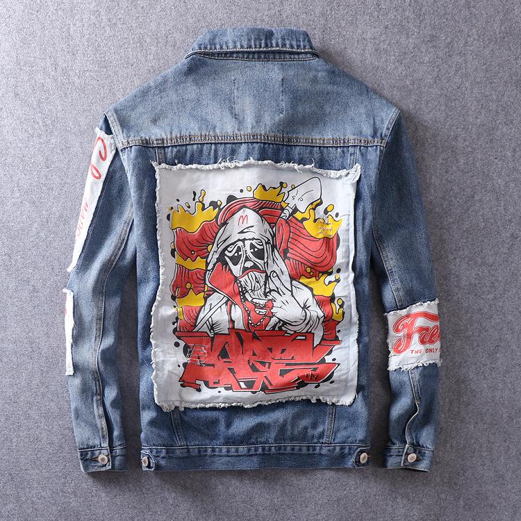 Buy Autumn new men's denim jacket hip hop loose nostalgic jacket at