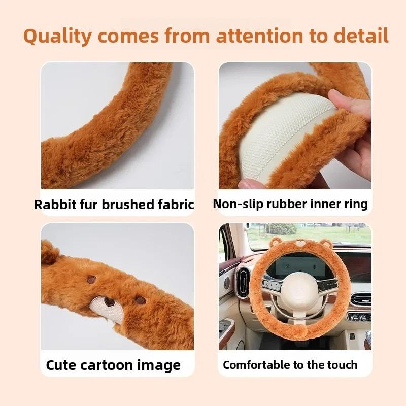Universell Winter Warm Weich Plüsch Cartoon Bärenohr Auto Innenraum Auto Lenkradabdeckung Handgriff Abdeckung Auto Innenraum