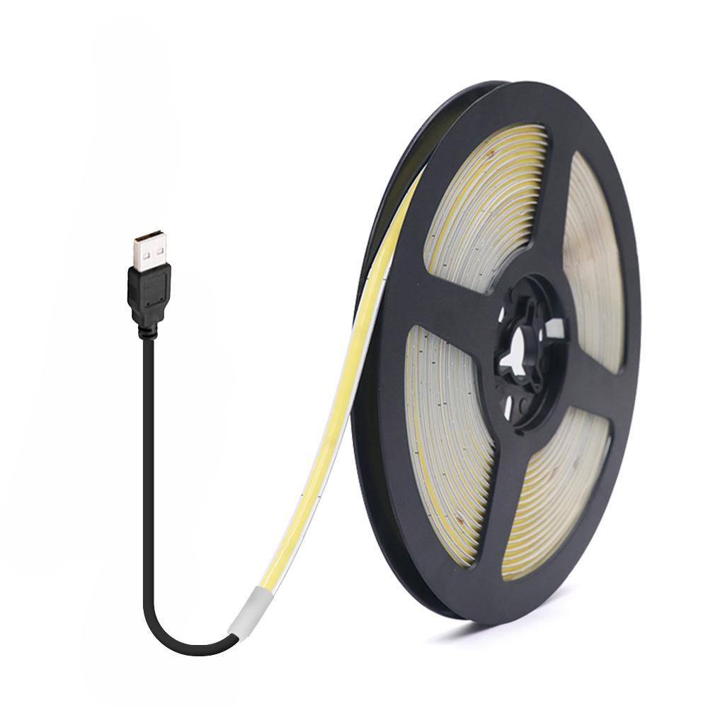 Dimmable FOB COB LED Strip 5V USB 320LEDs/m High Density Led Tape Light Bar 5mm Width RA 90 3000-6500K Ribbon Linear Lighting