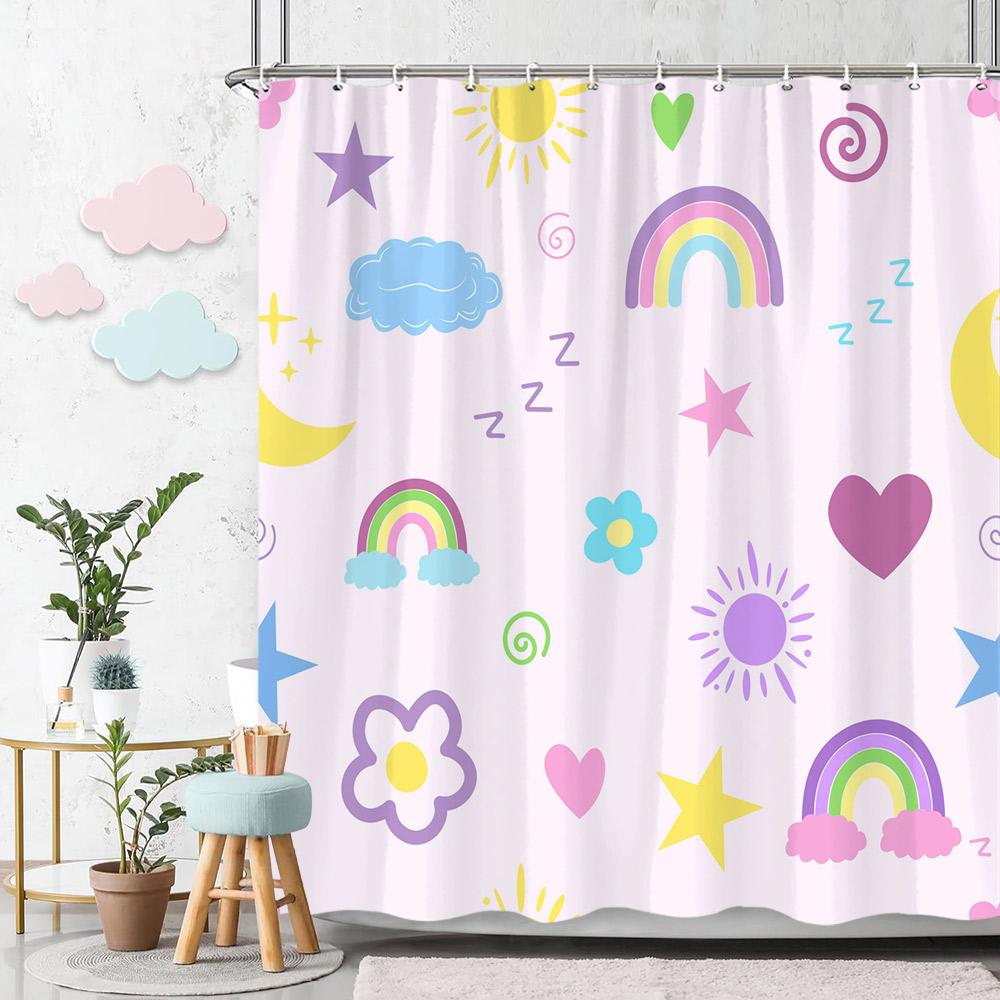 Beautiful Love Rainbow Shower Curtain Gift Idea Bohemian Printed Pattern Polyester Fabric Bath Curtain Bathroom Decor with Hooks