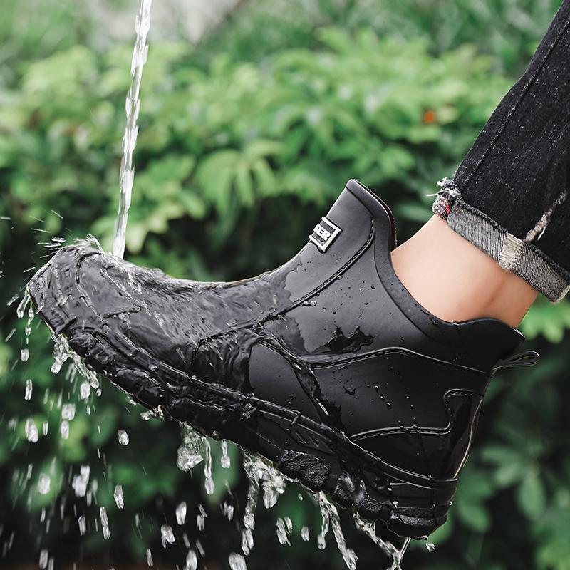Thickened Men's Mid-Height Rain Boots Short Shoe Kitchen Slip-Resistant Waterproof Rubber Work Shoe Warm Fleece Lined