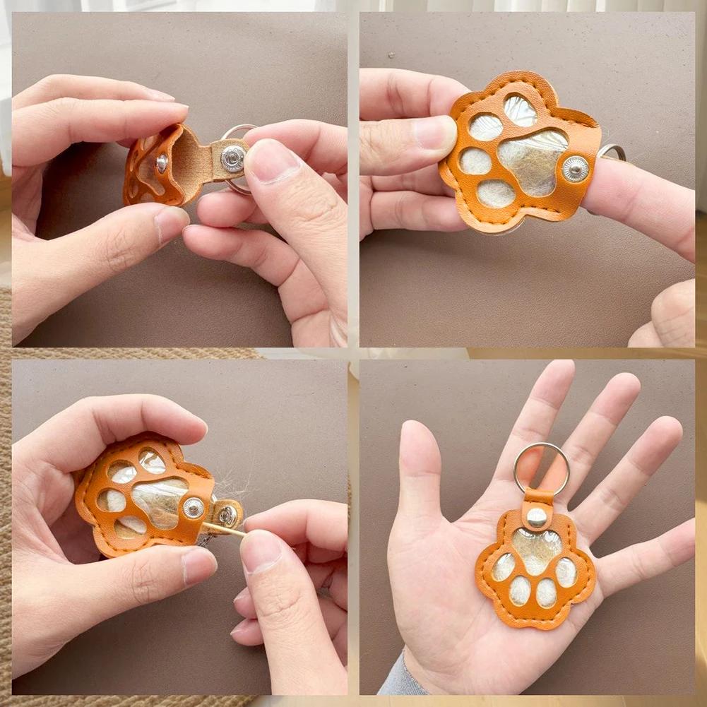 1-5PCS Pet Hair Keepsake Keychain PU Pet Keychains Hair Collector Cute Paw-Shaped Charm for Keyrings Bags and Personal Mementos