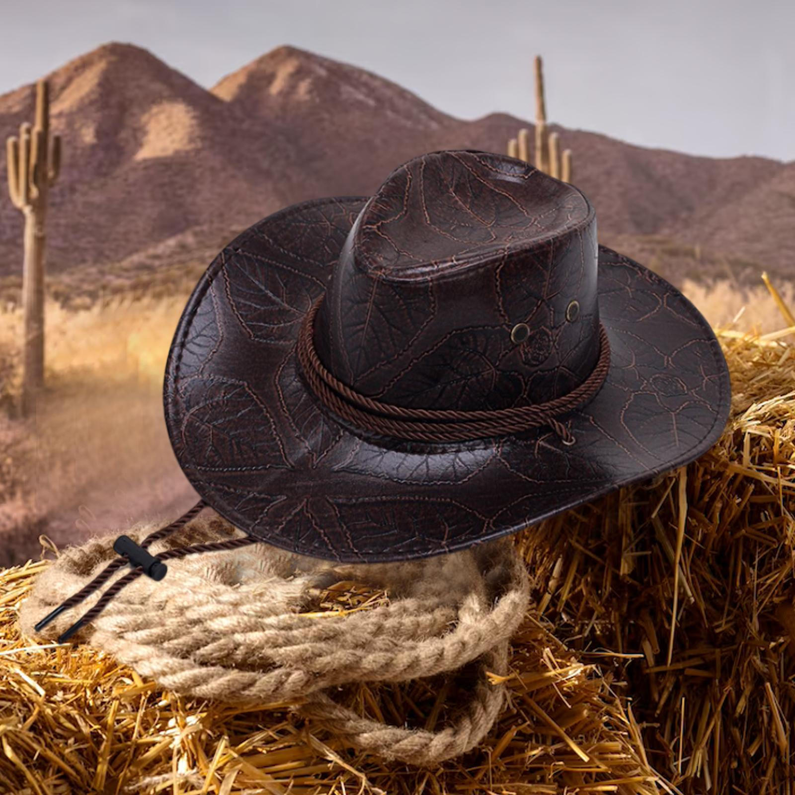 Ковбойская Шляпа Ковбойская Шляпа от Солнца с Регулируемым Подбородочным Ремешком Модная Прочная Шляпа из Искусственной Кожи Джазовые Кепки кофейный
