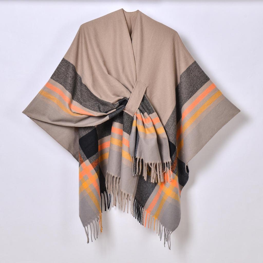 Women's Autumn/Winter Plaid Jacquard Tassel Shawl Scarf Cape