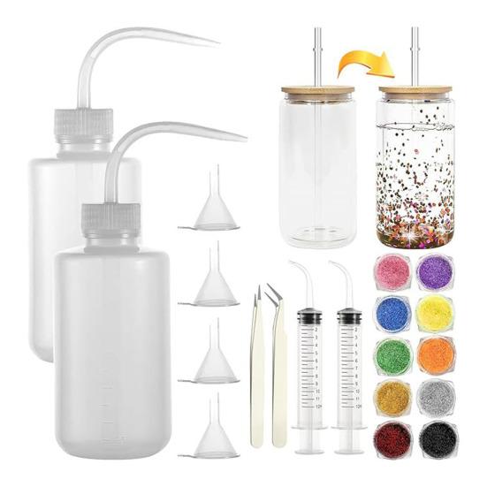 Snow Sphere Tumbler Supplies DIY Accessories Kit Snow Tumbler Starter Kit with Bottles of Glitter Squeeze Bottles Funnels Tweezers