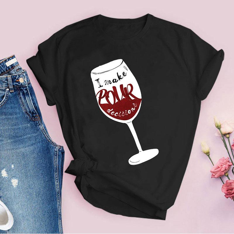 Rotweinglas Muster Reine Baumwolle Bedruckt Unisex und Damen Mode Trend T-Shirt Neu Personalisiert Rundhals Lässiges T-Shirt