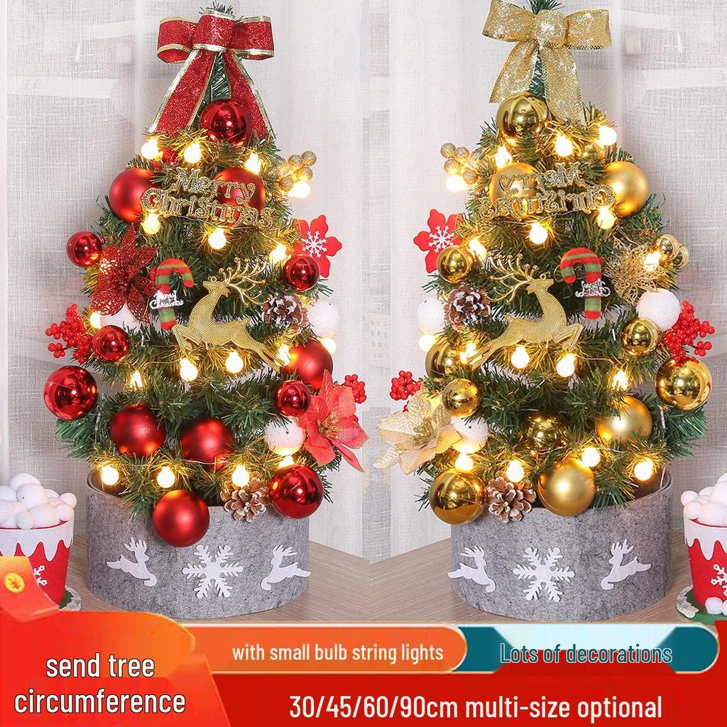 Desktop Non-Shedding Gold & Red Mini Christmas Tree Ornament Set