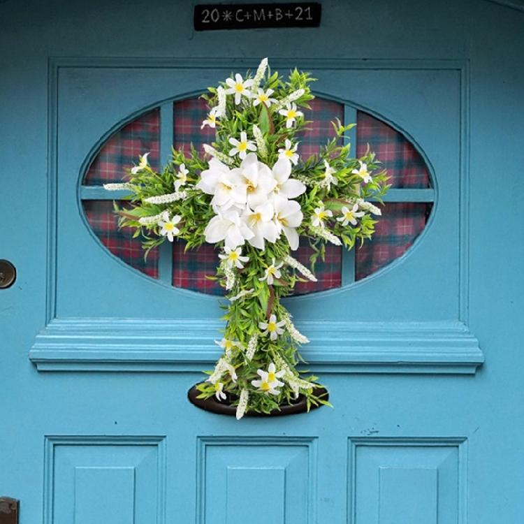 Easter Wreath Cross Door Sign Christian Floral Easter Decor for Front Door Porch