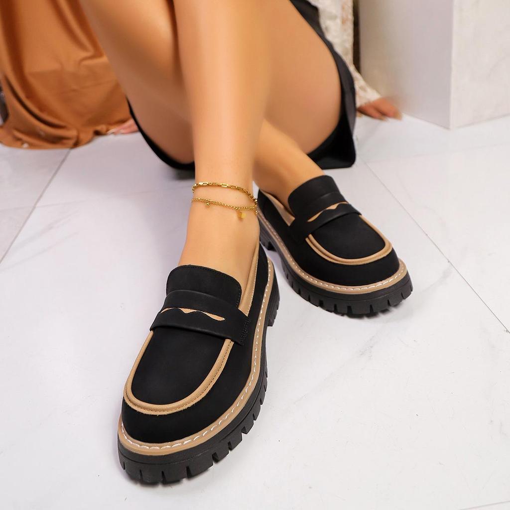 2025 Neue Damen-Loafer mit klobigem Absatz aus Wildleder in Übergröße - Frühling/Herbst Lässiger Britischer Retro-Stil