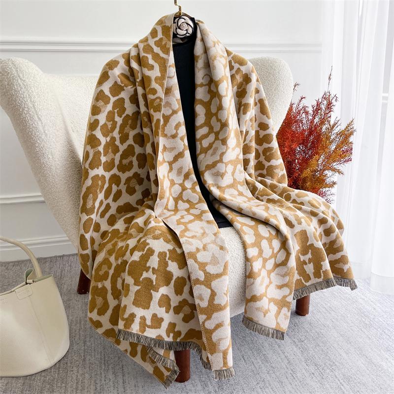 Tassel Blanket Leopard Print Thick Jacquard Pashmina Winter Warm Shawl Wrap Cashmere Scarf Women Neckerchief Poncho Stoles