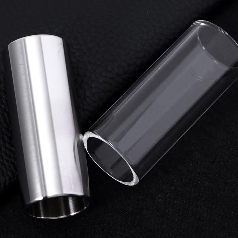 Alasum Guitar Slide Set of 2 Clear Silver Slide Bar Short Medium for Electric Guitar Stainless Steel Glass Bottleneck Playing Accessories