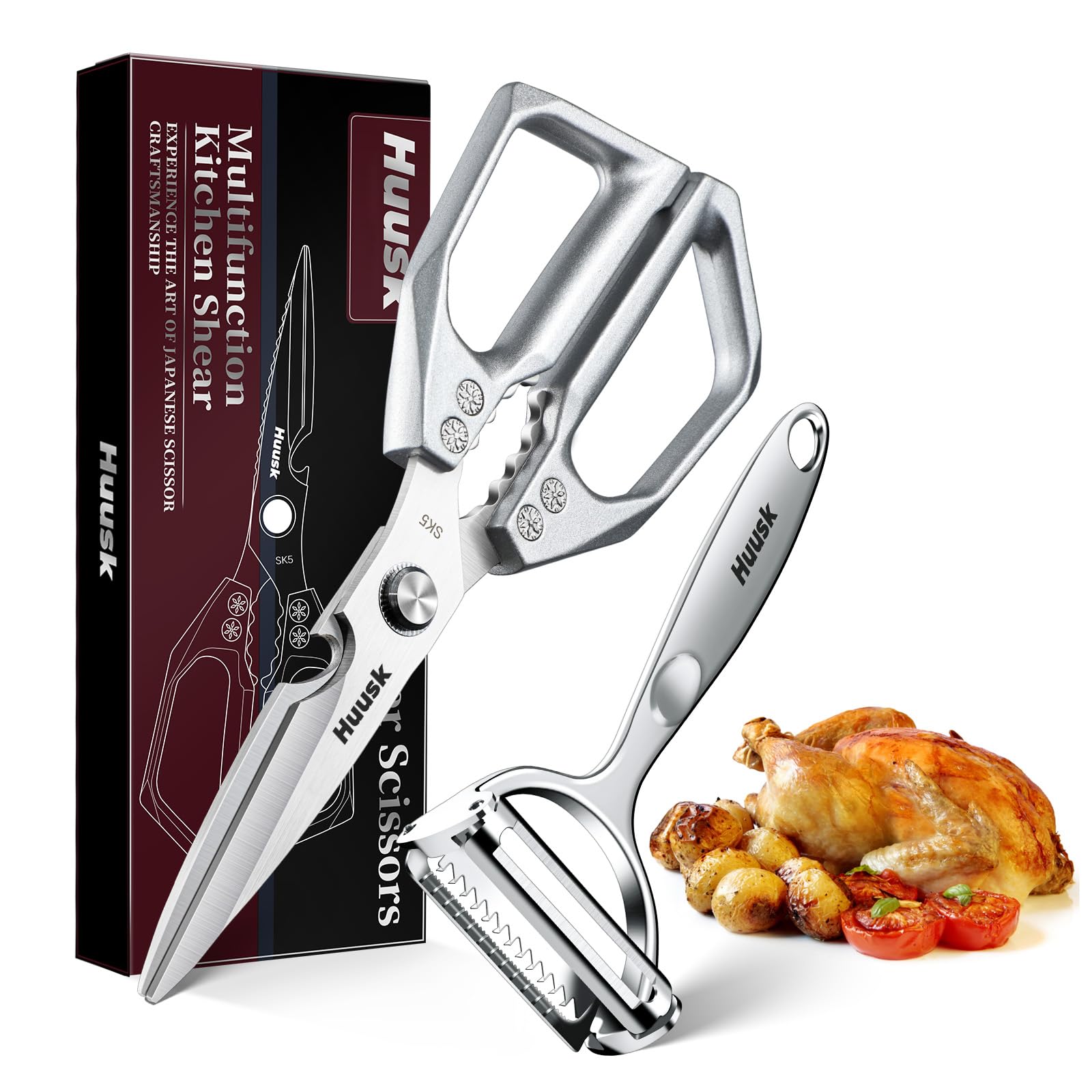 

HUUSK Kitchen Scissors Peeler Set Stainless Steel Kitchen Scissors Peeler Minimalist Dishwasher Perfect for Cooking and Camping & Multi-Function &