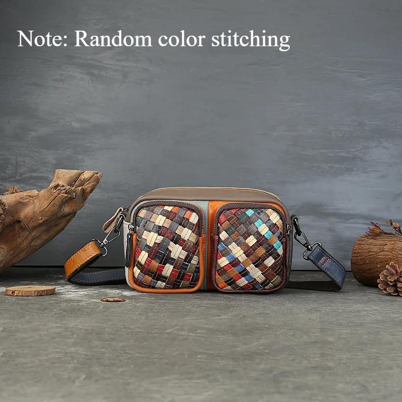 

Johnature Genuine Leather Woven Mixed Colors Women s Bag Camera Bag Random Color Large Capacity Shoulder Crossbody Bags разноцветный