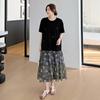 DIMANAF 2026 Plus Size New Dress Summer Women Beach Shirt Dress Black Floral Loose Casual Long Dresses O-Neck
