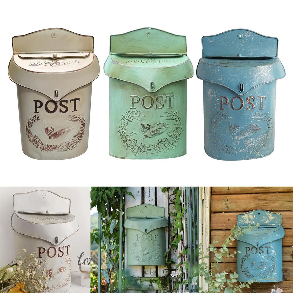 Retro Rural Wall Mounted Mailbox Farmhouse Metal Post Letter Box Garden