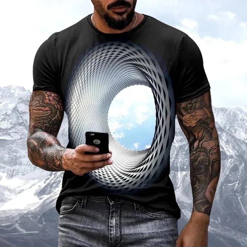 Mode Spaß Himmel Grafik T-Shirts Herren Lässig Dreidimensionaler Wirbel Aufdruck Übergroße O-Ausschnitt T-Shirts