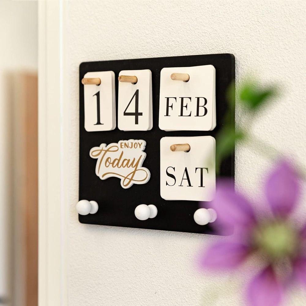 Wall-mounted Perpetual Calendar Ornaments Adjustable DIY Calendar with Hooks Bedroom