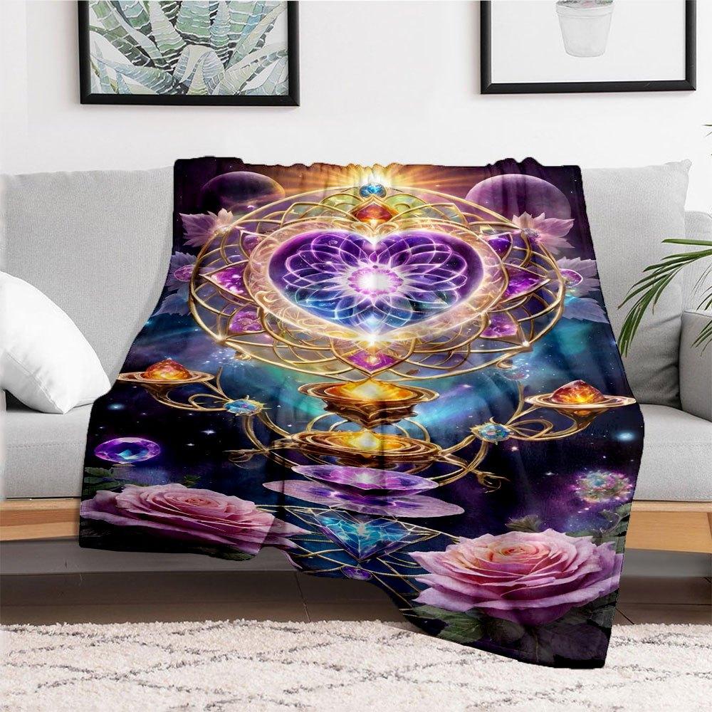 "Enchanted Mandala Crystal Heart Decor"Blanket Flannel Throw Blanket for Sofa, Bed, Travel, Camping, Office