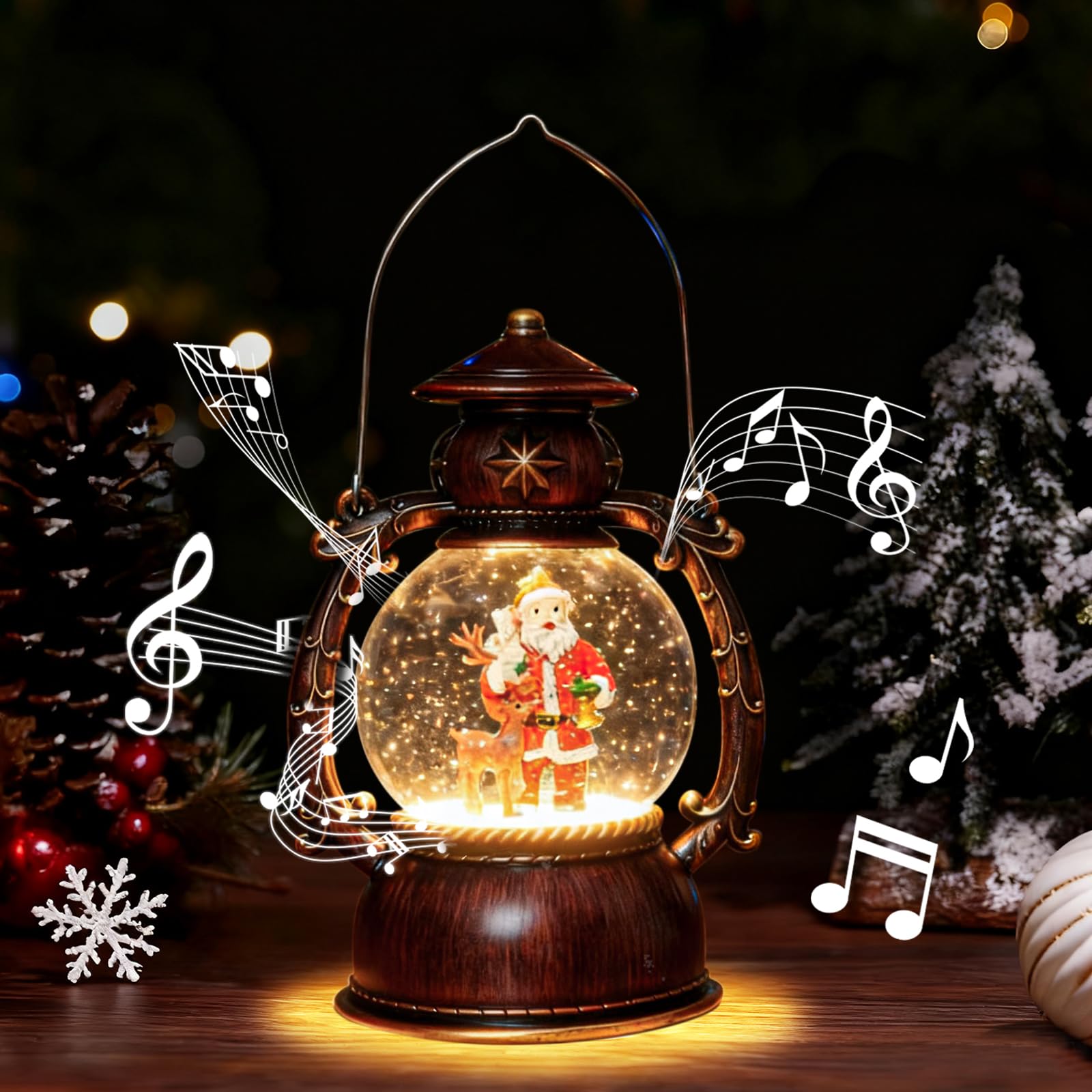 

cshare Рождественский снежный шар Музыкальная шкатулка со светодиодной подсветкой 8 Автоматический цикл Рождественская стильная скандинавская настольная музыкальная шкатулка Санта и олени Встроенные огни, песни,