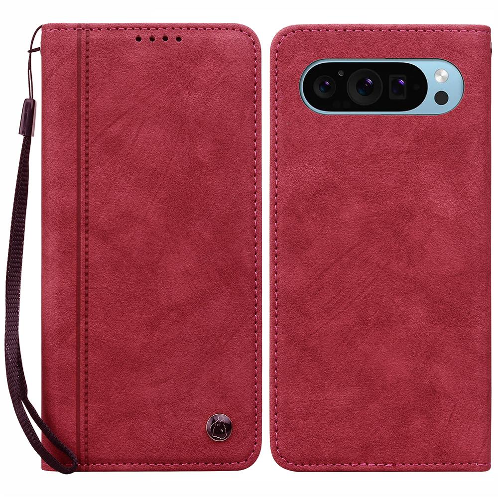 For Google Pixel 10 Pro XL/9 Pro XL Case Lines Pattern Wallet Leather Phone Cover with Strap