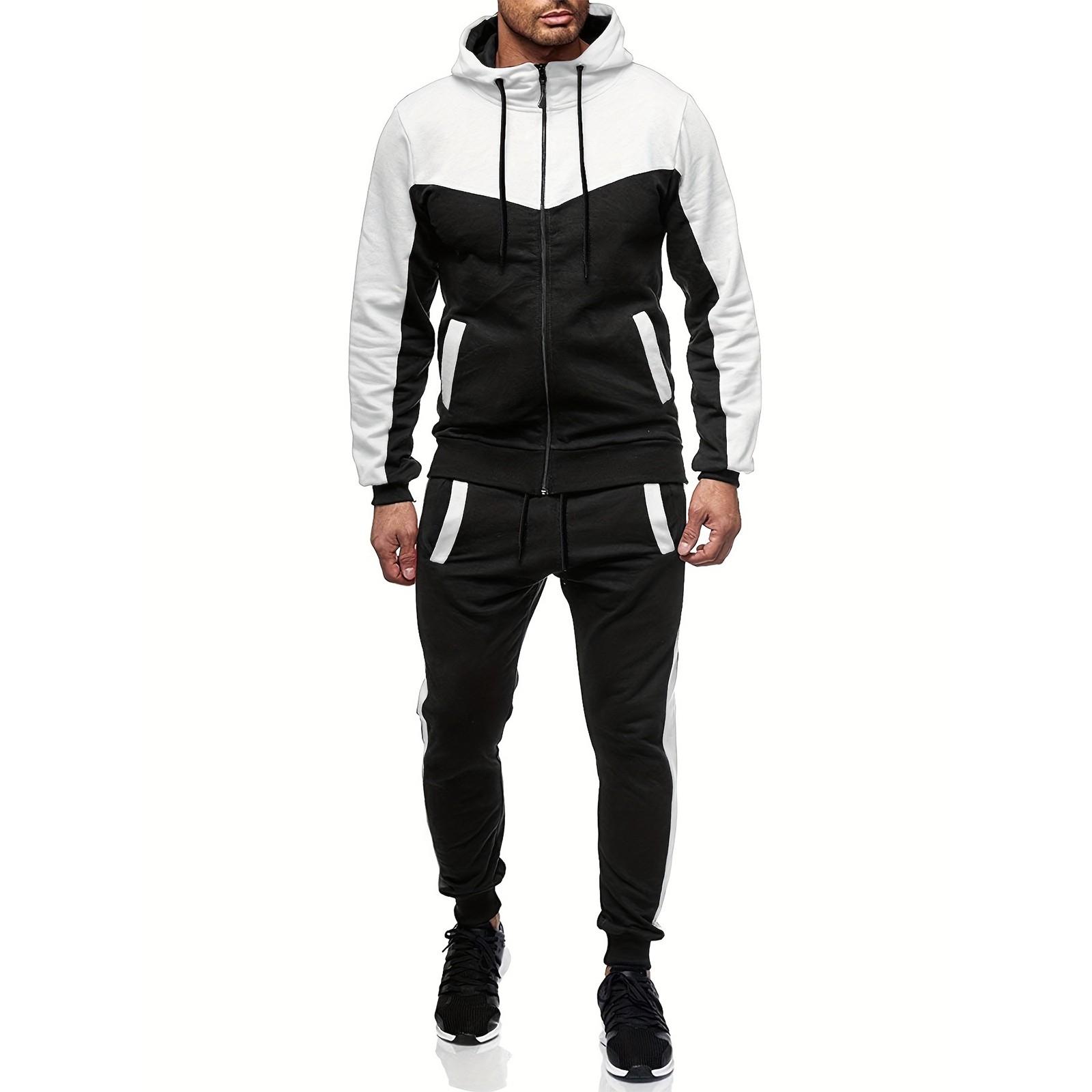 

Мужской зимний костюм с капюшоном на молнии с цветными блоками и длинным рукавом, свитшот и брюки XL белый