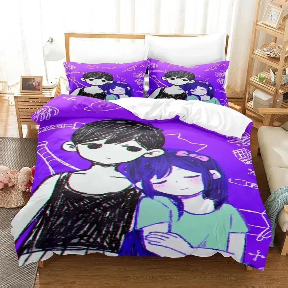 Přikrývka Kawaii Omori Povlečení Tištěná Sada Povlečení Na Postel Měkké Velikost Queen King Ložní Prádlo Domácí Anime Prostěradlo