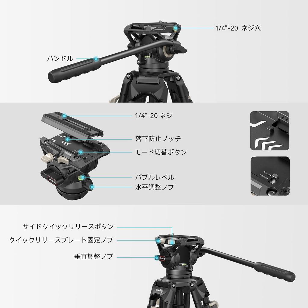 SmallRig Video Capacitate mare de încărcare profesională Include lichid de bol de 75 mm Unghi de 3 niveluri Fabricat din blocare a pârghiei Compatibil cu DSLR SLR Video DV digital