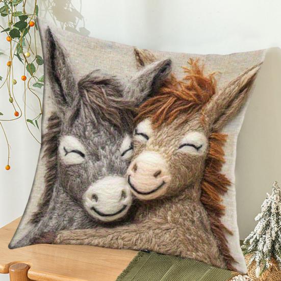 Cushion Cover Embroidered Animal Print Hidden Zipper Replaceable Design Sofa Pillowcase Home Living Room Bedroom Office Decor