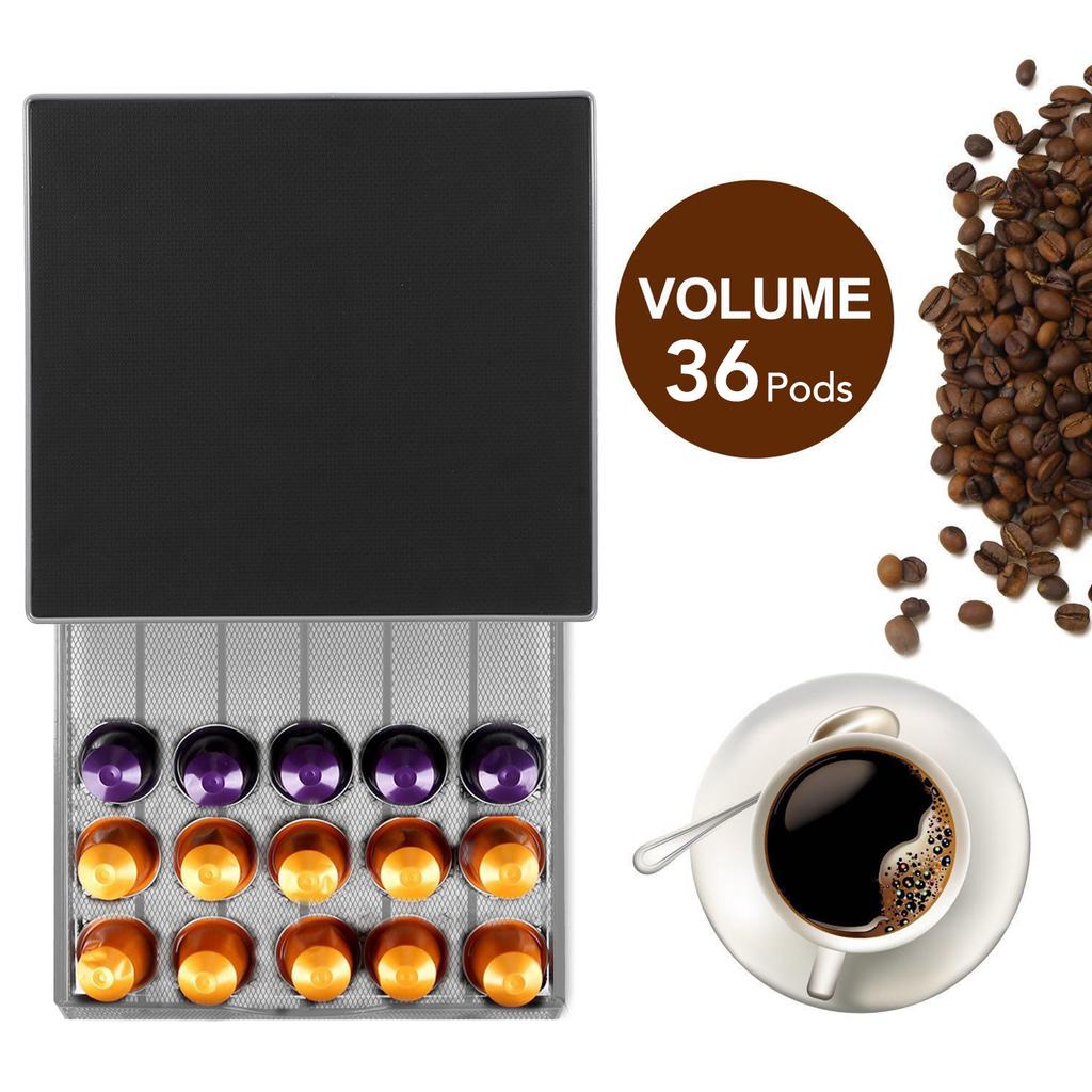 Coffee Pod Storage Drawer 36 Capacity Iron Capsule Organize Holder Drawer for Home Cafe