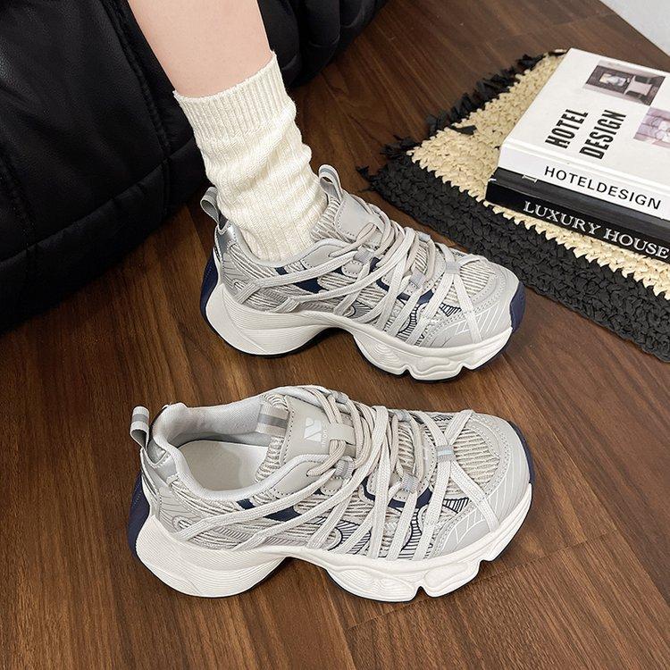 European station mesh thick-soled dad shoes women's 2025 spring new heightened breathable round head niche sports and leisure shoes