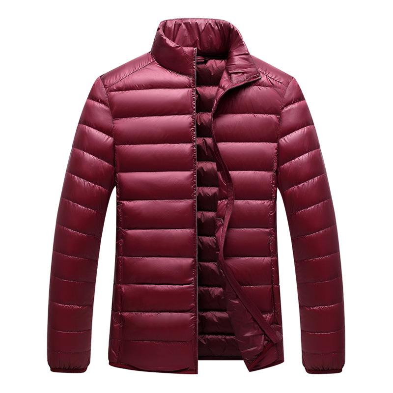 Men's Lightweight Down Jacket with Double Zipper and Stand Collar, 50% White Duck Down