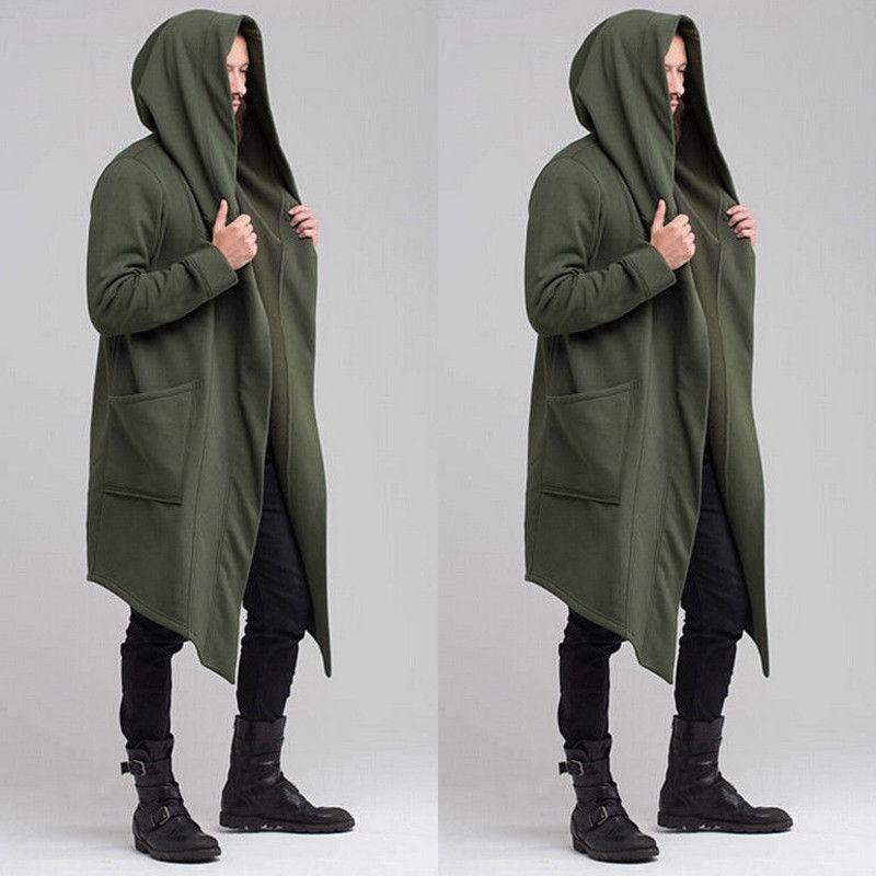 

Мужское осеннее пальто оверсайз, плащ с капюшоном с длинным рукавом, повседневный однотонный кардиган для максимального комфорта и стиля Tag 4XL=US 2XL зелёный