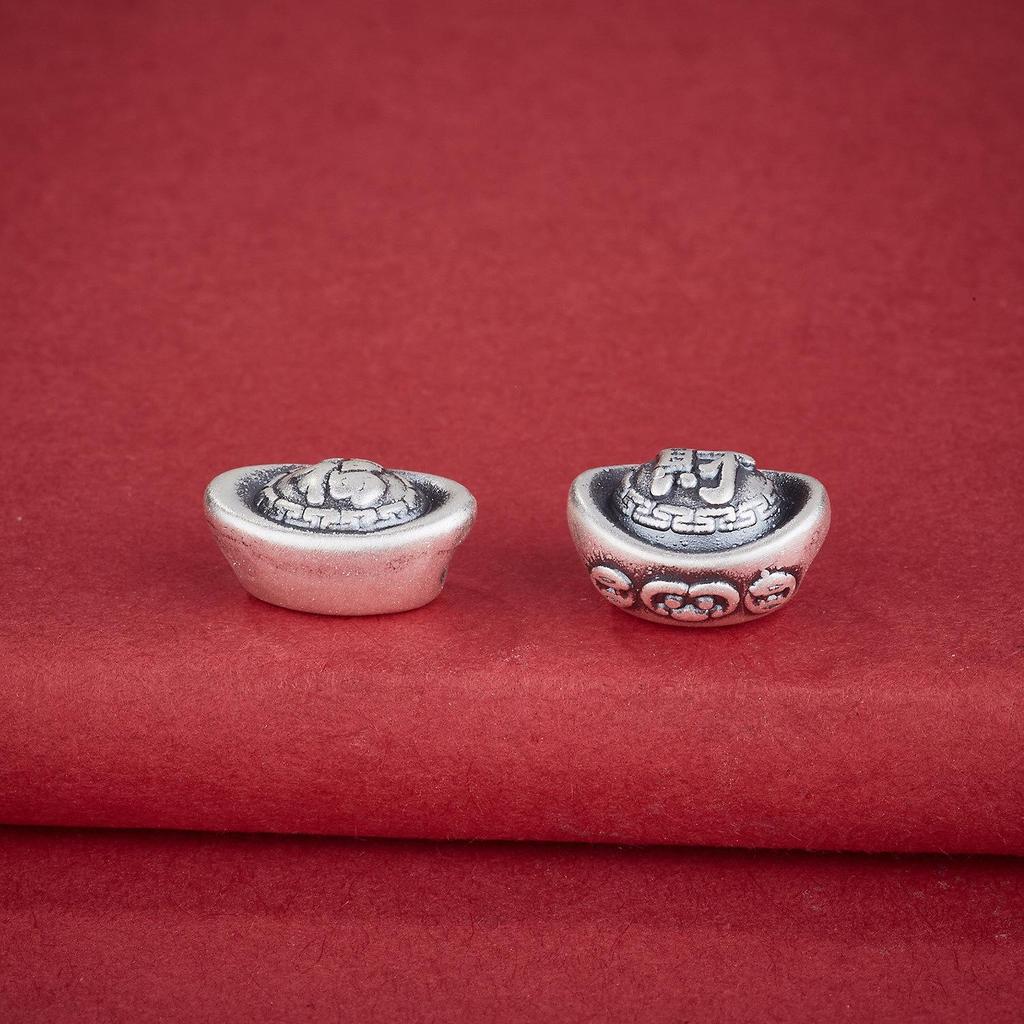 S999 Sterling Silver Chinese Ingots Spacer Beads 3D Fu Cai for DIY Bracelets & Necklaces.