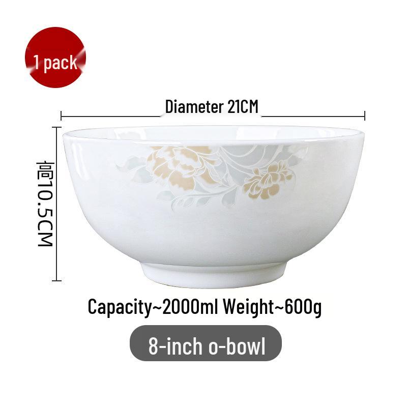 Chinese-Style Ceramic Bone China Bowl Set: Large Soup & Noodle, Rice Bowls, Plates, and Hat Bowl.