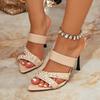 Elegant String Bead Decoration High Heeled Slippers Women Fashion Pointed Toe Thin Heel Slide Sandals Sexy Open Toe Dress Shoes