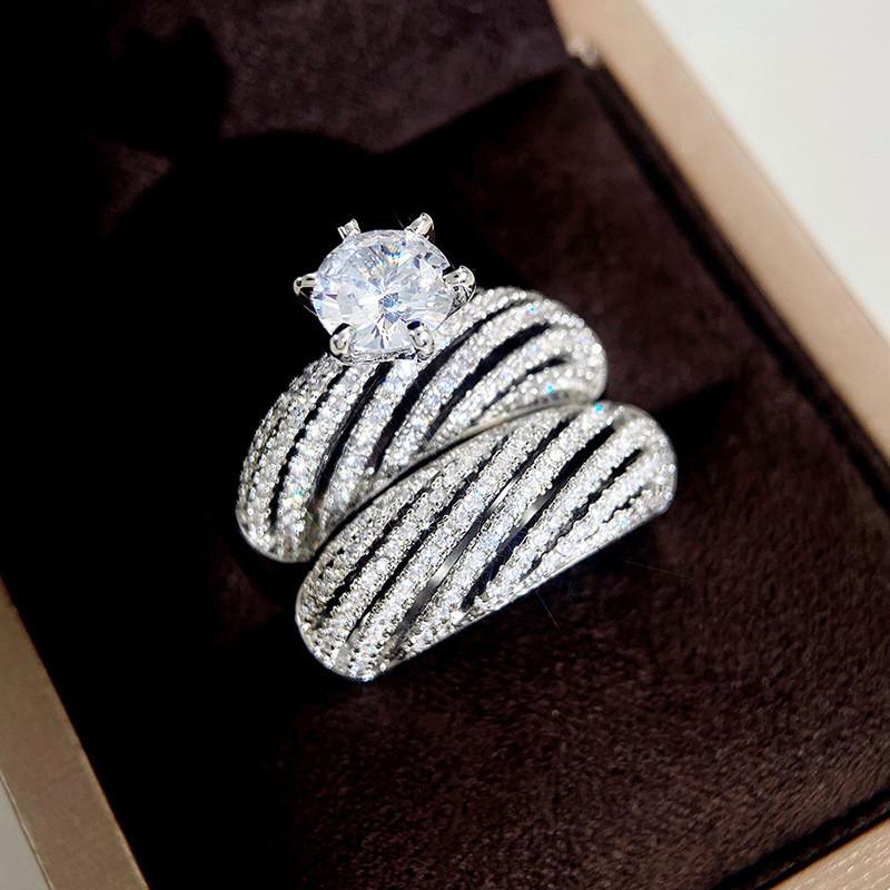 Sterling  Bridal Ring Sets for Women Gold Color Cubic Zirconia Luxury Engagement Wedding Jewelry Trend Gifts