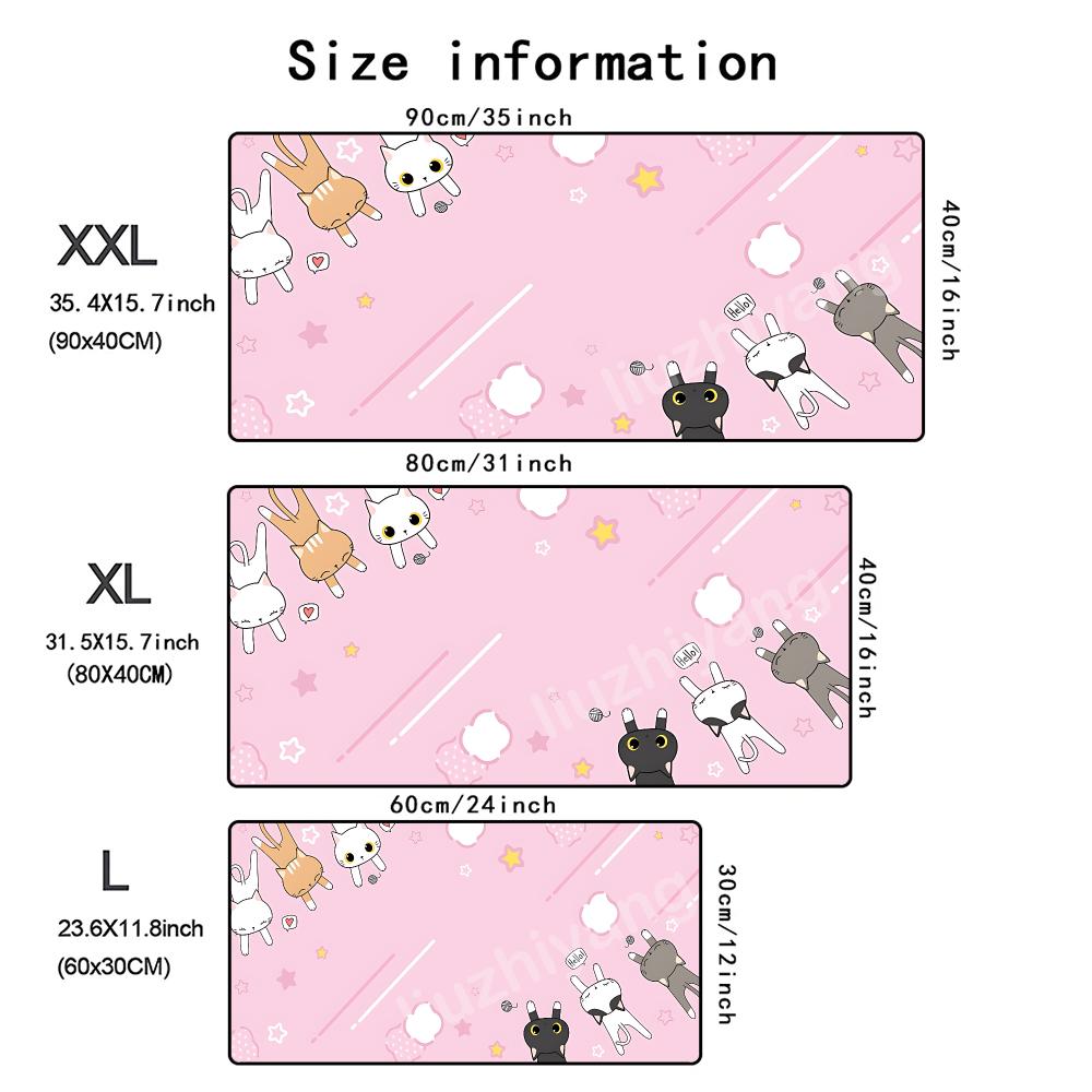 Kawaii Cute Cartoon Cat Mouse Pad Large Computer Office Game Table Mat Rubber Antislip Stitched Keyboard Mats 90x40 Desk Pads
