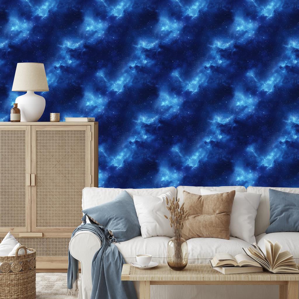 Watercolor Galaxy Wallpaper Blue and Navy Blue, Fine Detail 50x1000