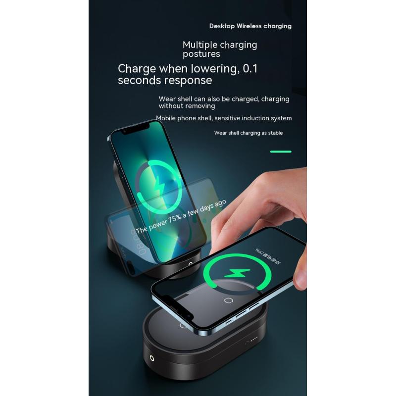 WS New Three-in-one Wireless Charger Charging Treasure Mobile Power Folding Wireless Charging 15W Gift Logo