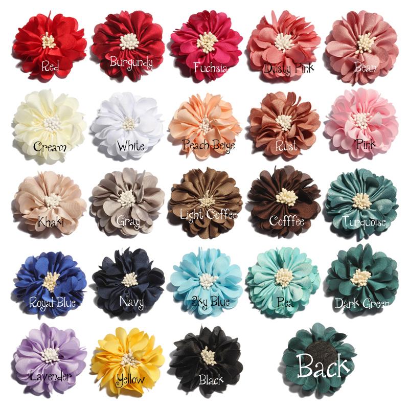 10 STÜCKE 23 Farben 5cm Neugeborene Vintage Knitterstoffblumen mit passendem Ende Do Old Chiffon Haarblumen für Hochzeitsdekoration