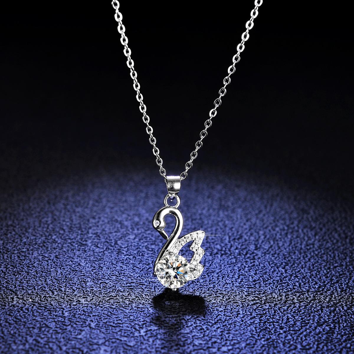 Luxury Solid Platinum PT950 1 Karat Moissanite Diamond Pendant Necklace Women s Swan Pendant Clavicle Chain белый