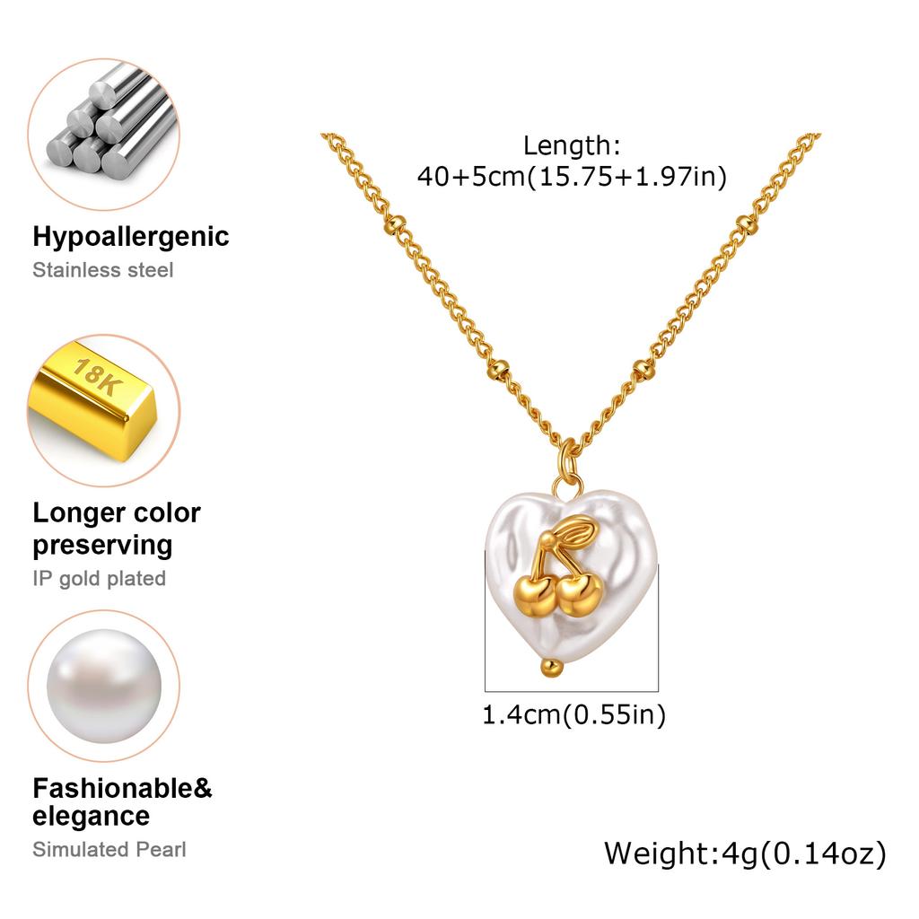 Stainless Steel Bowkont Square Necklace for Women,Flower Heart Shaped Cherry Spacer Bead Chain Necklaces,Trendy Jewelry Gifts