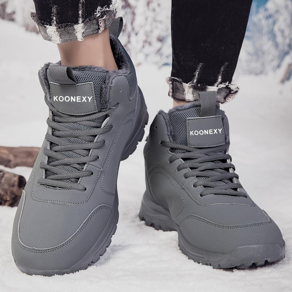 Men's Winter Snow Boots, Lace-Up Mid-Calf Design, Thick Plush Lining for Warmth and Comfort, Suitable for Cold Weather Sports and Casual Wear