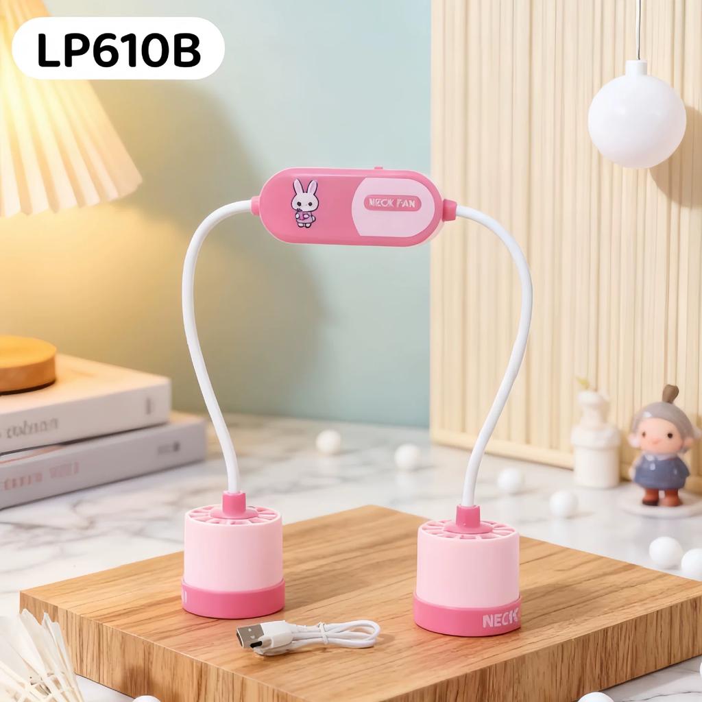 New Cartoon Neck-Hanging Fan, USB Rechargeable, Two-Speed Strong Wind, Portable Outdoor Sports Fan for Lazy People