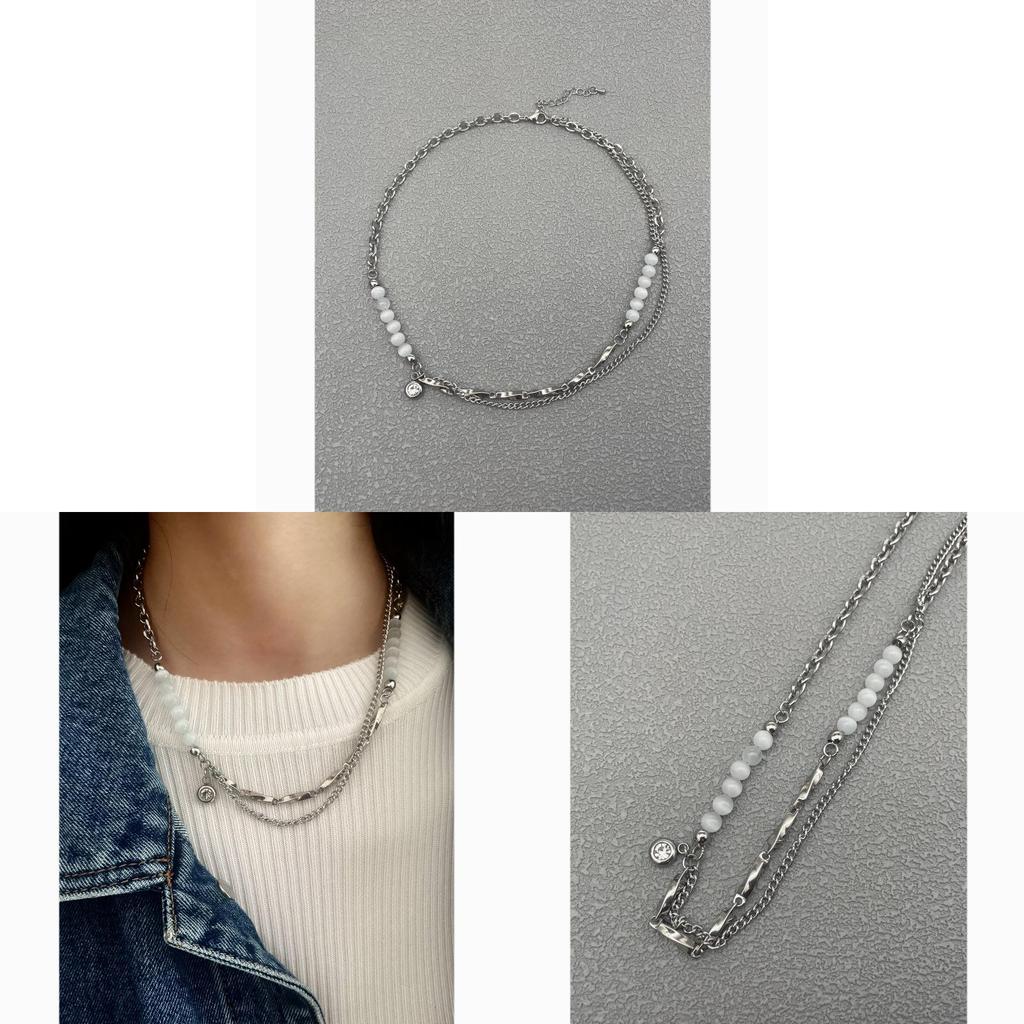Geometric Cat Eye Stone Stainless Steel Collar Necklace For Women And Men