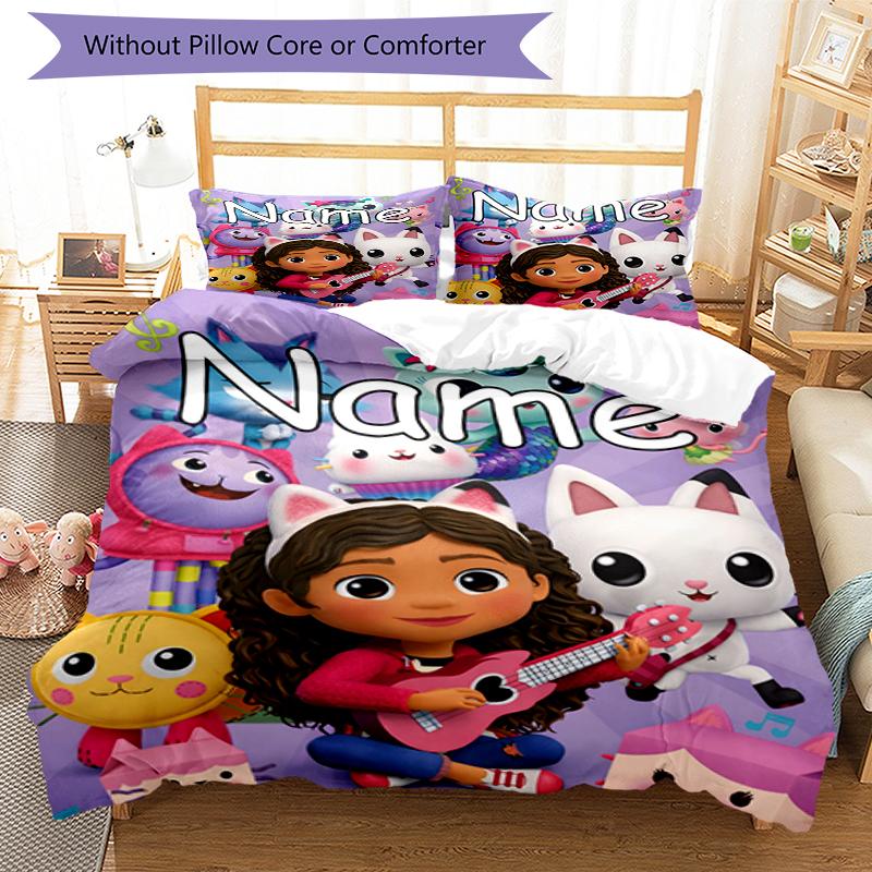 Set de Lenjerie de Pat cu Nume Personalizat 3 Bucăți Casa de Păpuși a lui Gabby Husa de Plapumă Închidere Include 1 Husă de Plapumă 2 Fețe de Pernă Moale și Confortabilă Pentru Toate Anotimpurile