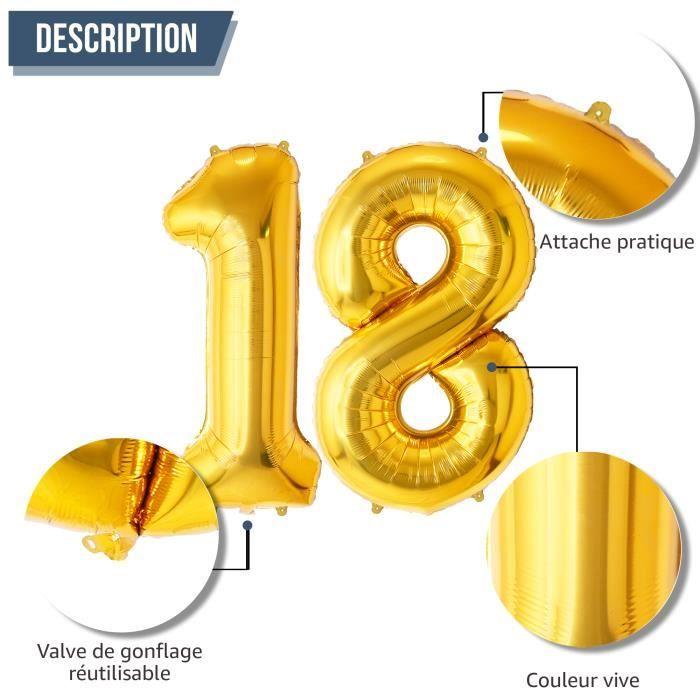 Ballon Chiffre - FUNFEST - 18 Ans - OR - 100cm - Aluminium Réutilisable