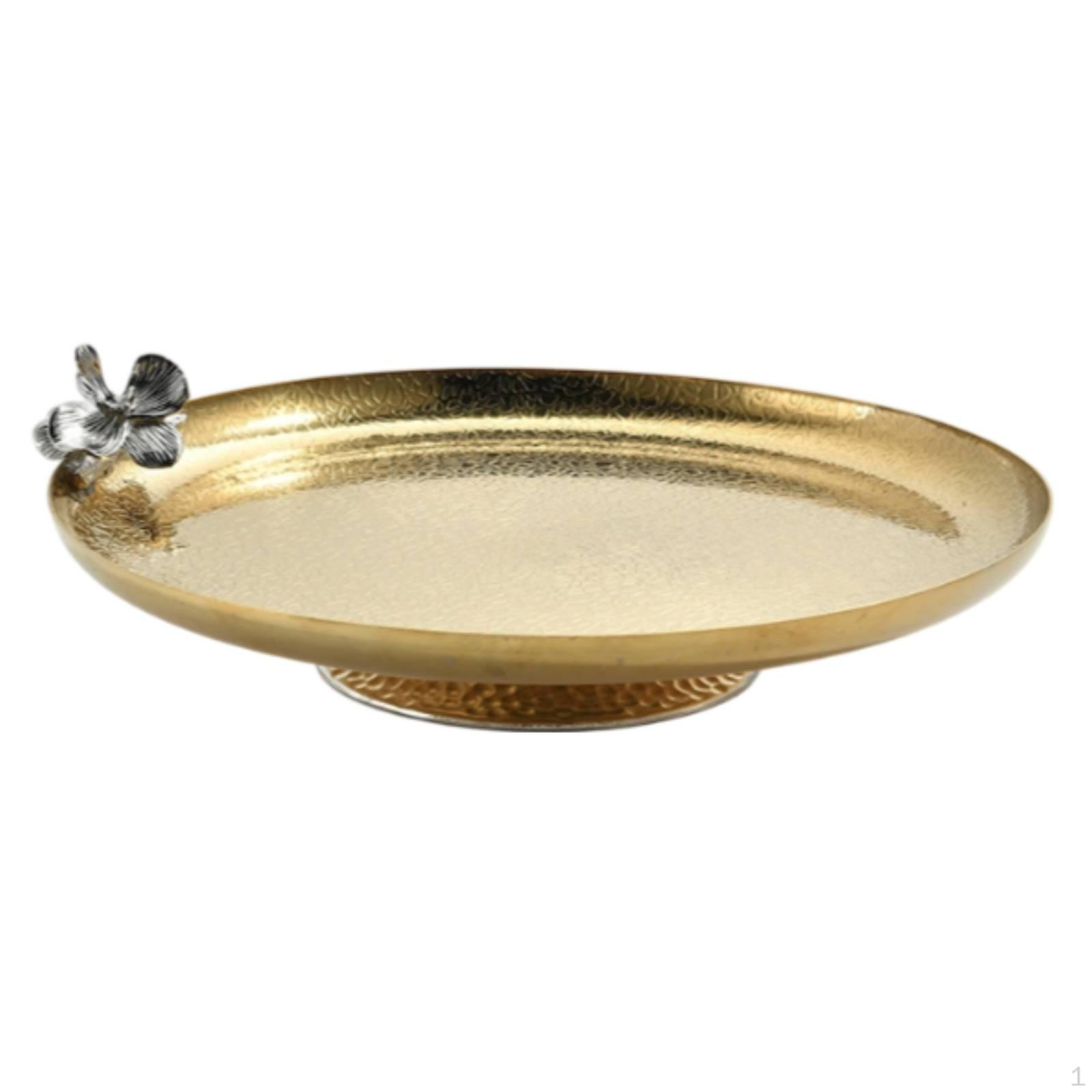 Oval Fruit Bowl with Pedestal Toned Decorative Tray Flower Detail Stainless Steel