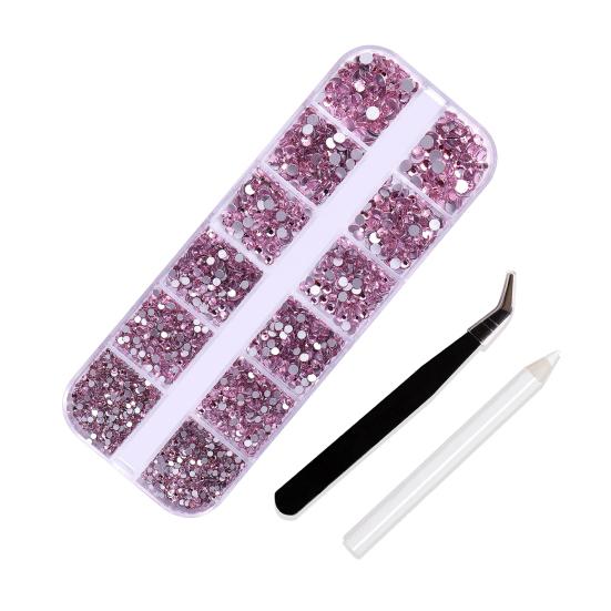 1 Set 12 Grids Nail Art Rhinestone Kit with Storage Box Drill Pen Tweezers Glass Flatback Rhinestone DIY Nail Design Crafting Decoration Fake Gems