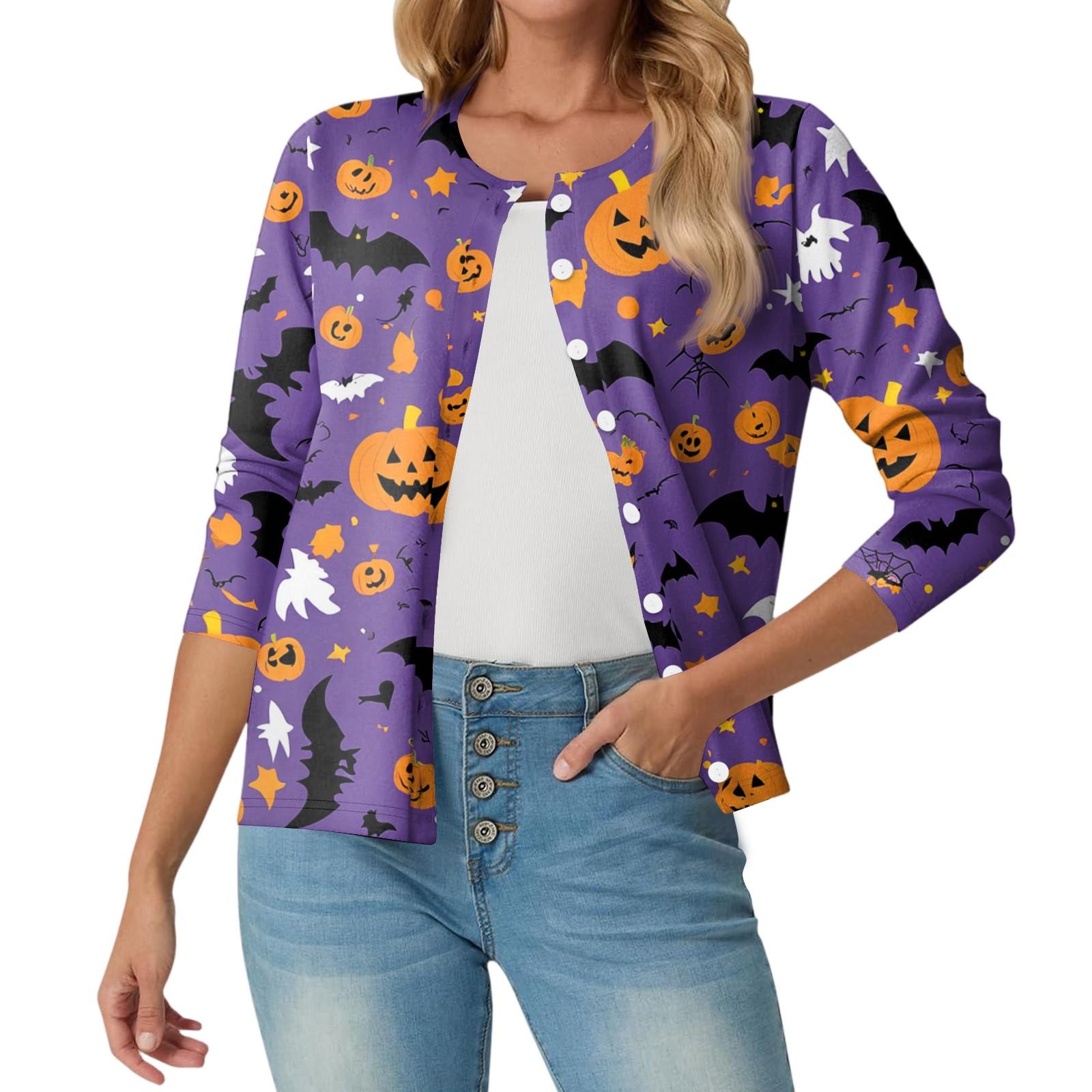 

Женский модный, повседневный, удобный кардиган-жакет с принтом на Хэллоуин XXL